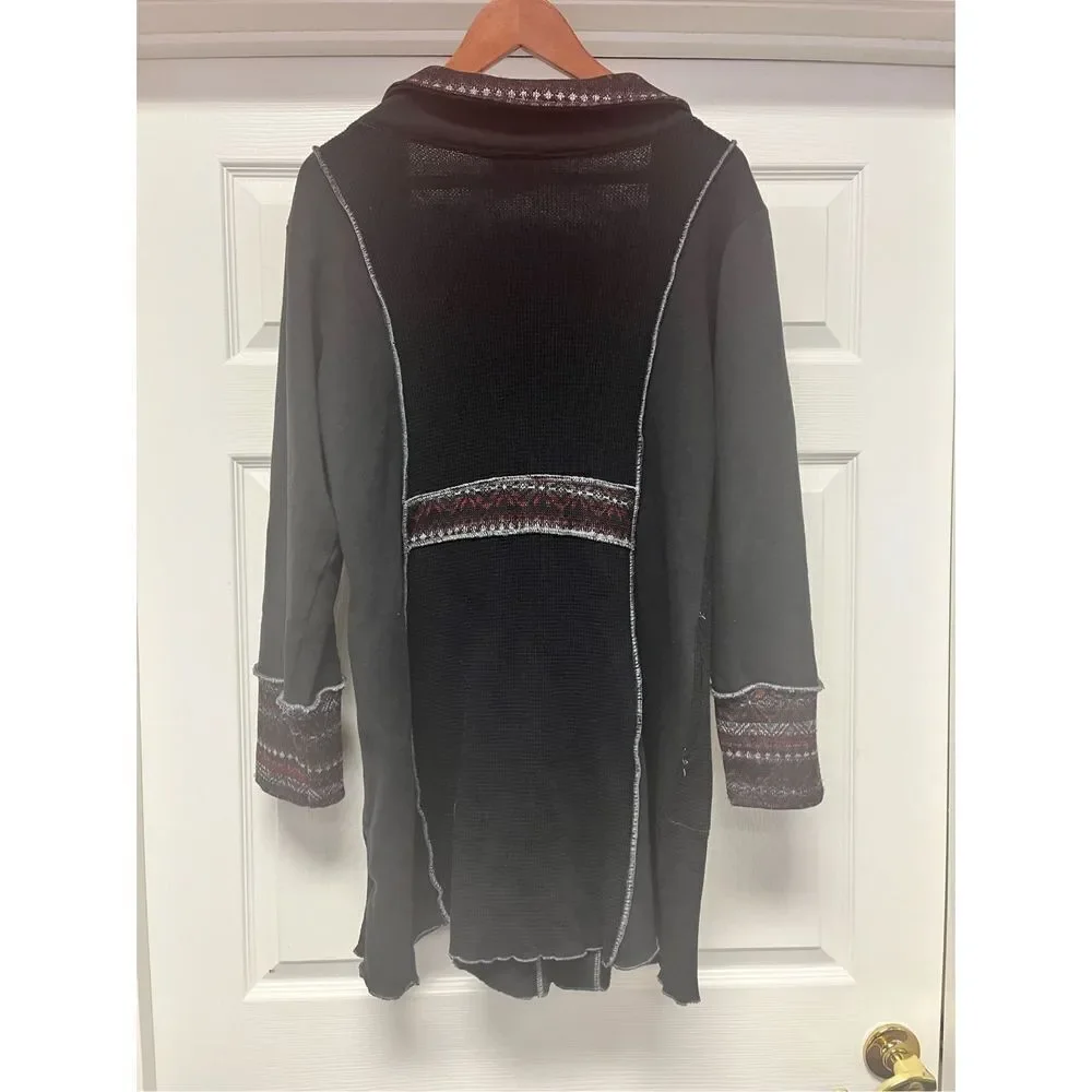 Hand Jive Art To Wear Black Mixed Media Cardigan Sweater sz M Handmade Lagenlook